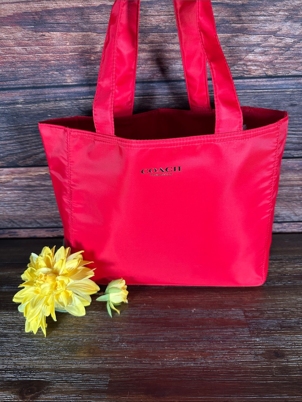 Coach Fragrance Red Nylon Tote - Smooth Gold Logo Detail